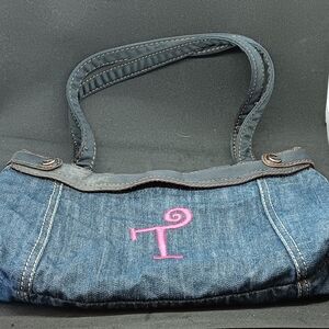 Thirty-One Denim Shoulder Bag with Pink Embroidery